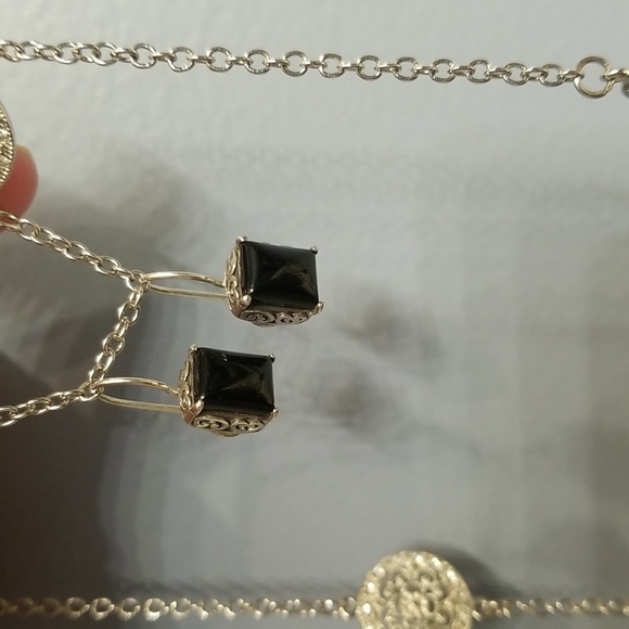 Sterling silver Onyx drop Earrings - Picture 1 of 3